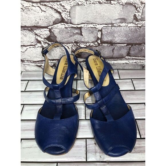 Anthropologie Gee Wawa Blue Leather Peep Toe Heel Strap Sandals Women Sz 10M US - Picture 12 of 16